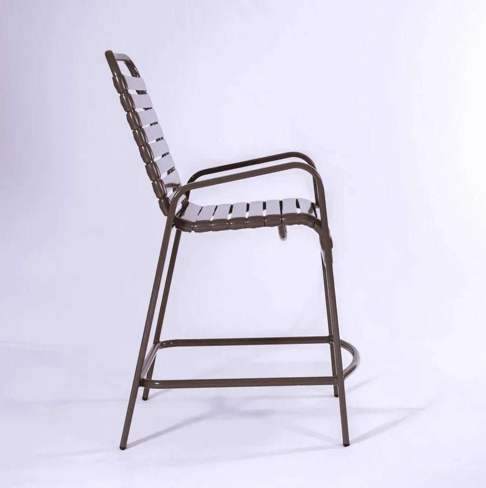 Vinyl Strap Commercial Pool Balcony Chair with Arms - Outdoorsiness