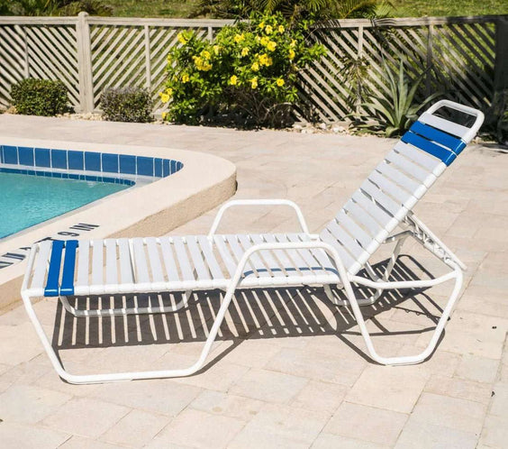 Vinyl Strap Commercial Pool Chaise Lounge with Armrests – 14in - Outdoorsiness