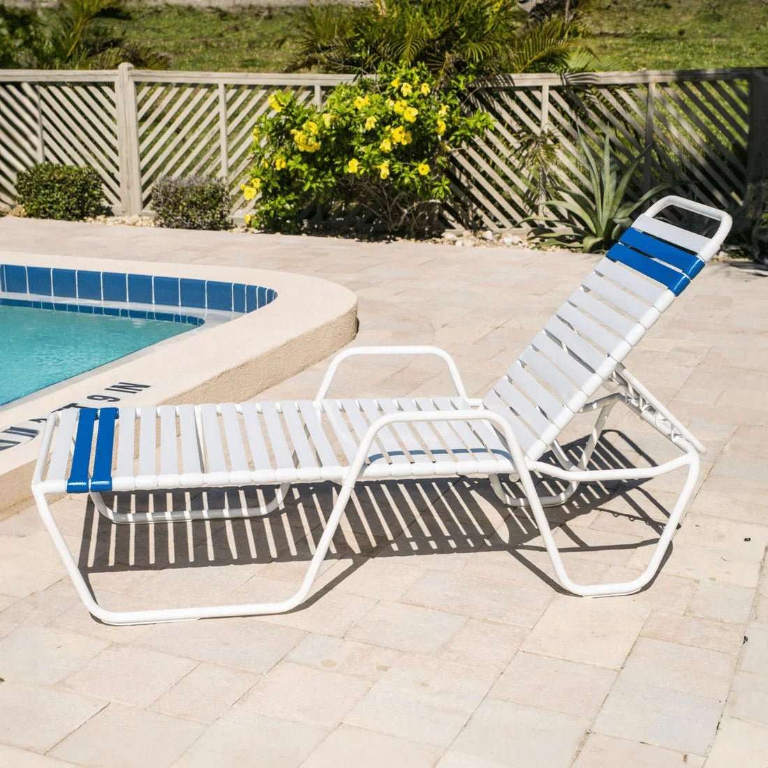 Vinyl Strap Commercial Pool Chaise Lounge with Armrests – 14in - Outdoorsiness