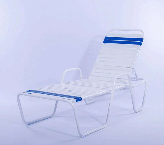 Vinyl Strap Commercial Pool Chaise Lounge with Armrests – 14in - Outdoorsiness