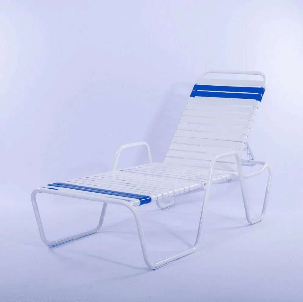 Vinyl Strap Commercial Pool Chaise Lounge with Armrests – 14in - Outdoorsiness