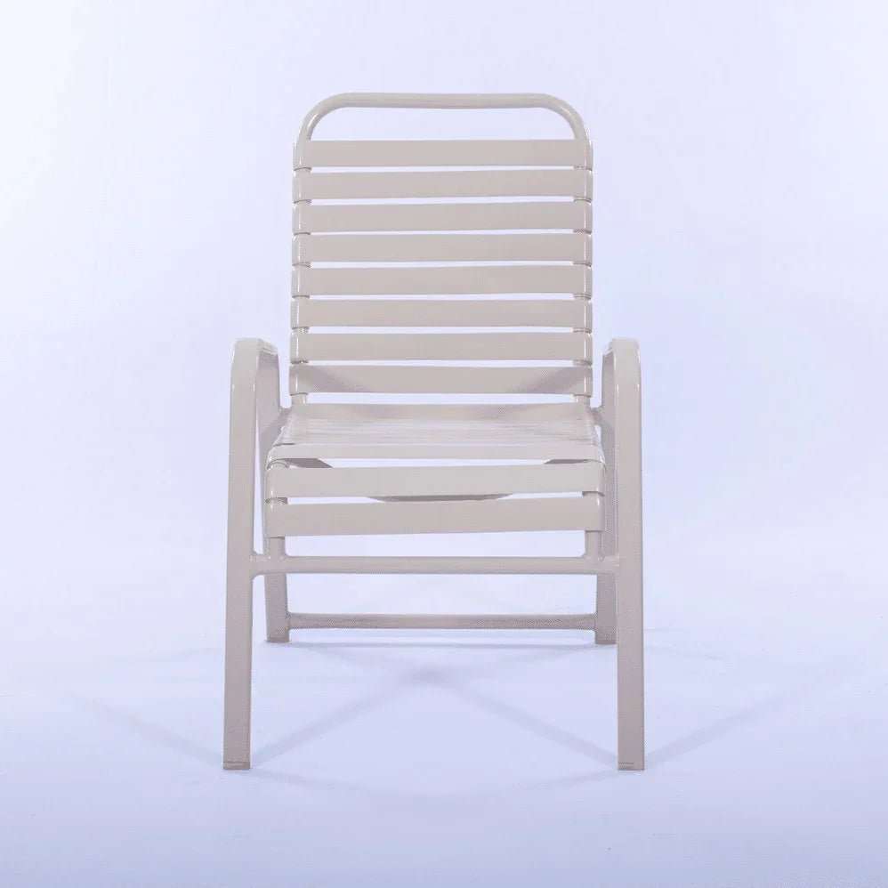 Vinyl Strap Commercial Pool Side Dining Chair with Comfort Arm - Outdoorsiness