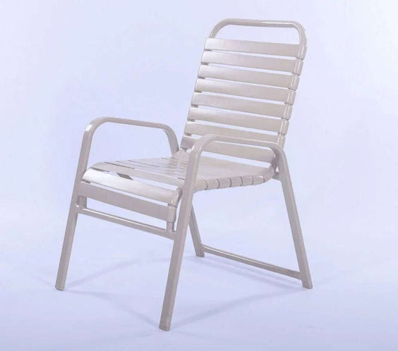 Vinyl Strap Commercial Pool Side Dining Chair with Comfort Arm - Outdoorsiness