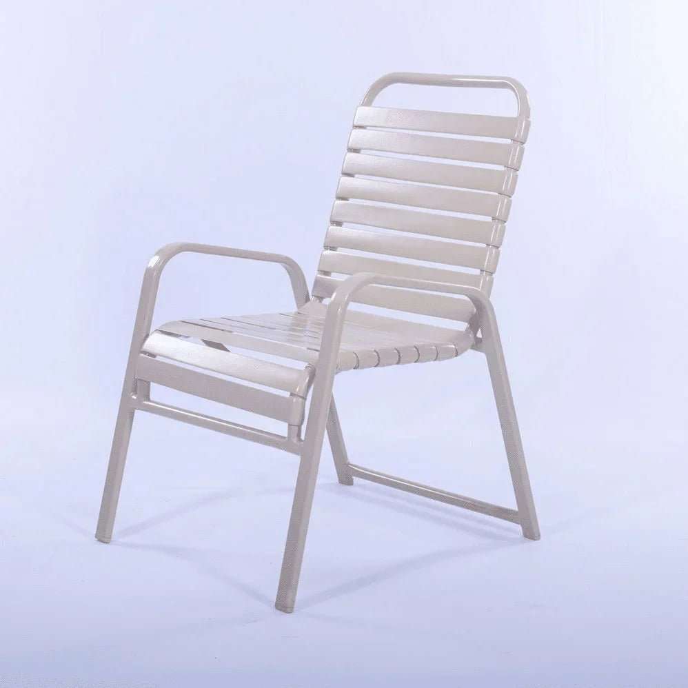 Vinyl Strap Commercial Pool Side Dining Chair with Comfort Arm - Outdoorsiness