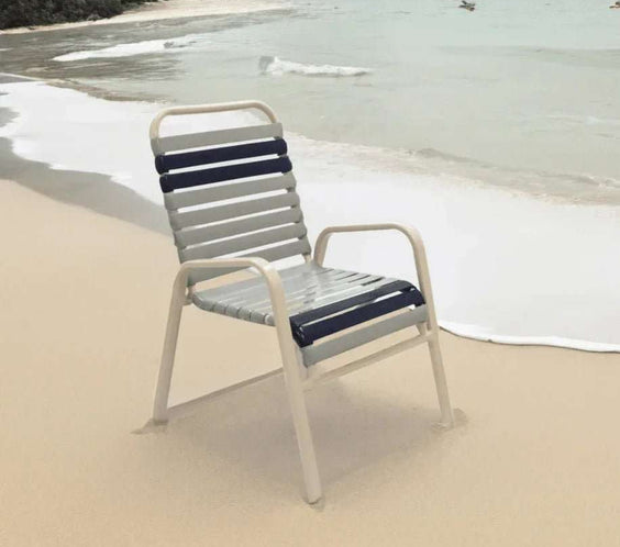 Vinyl Strap Commercial Pool Side Dining Chair with Comfort Arm - Outdoorsiness