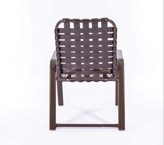 Wide Frame Basket Weave Vinyl Strap Commercial Pool Side Dining Chair with Comfort Arm - Outdoorsiness