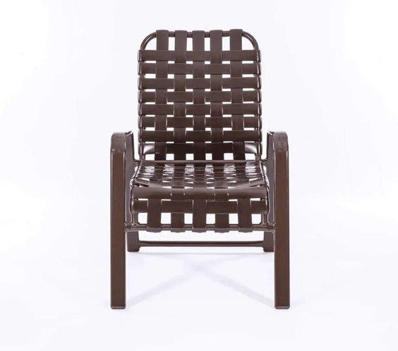 Wide Frame Basket Weave Vinyl Strap Commercial Pool Side Dining Chair with Comfort Arm - Outdoorsiness