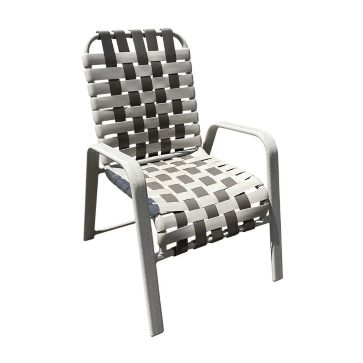 Wide Frame Basket Weave Vinyl Strap Commercial Pool Side Dining Chair with Comfort Arm - Outdoorsiness