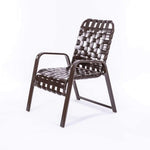 Wide Frame Basket Weave Vinyl Strap Commercial Pool Side Dining Chair with Comfort Arm - Outdoorsiness