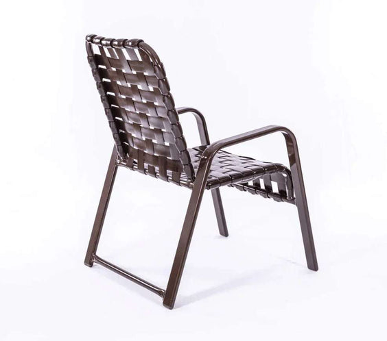 Wide Frame Basket Weave Vinyl Strap Commercial Pool Side Dining Chair with Comfort Arm - Outdoorsiness