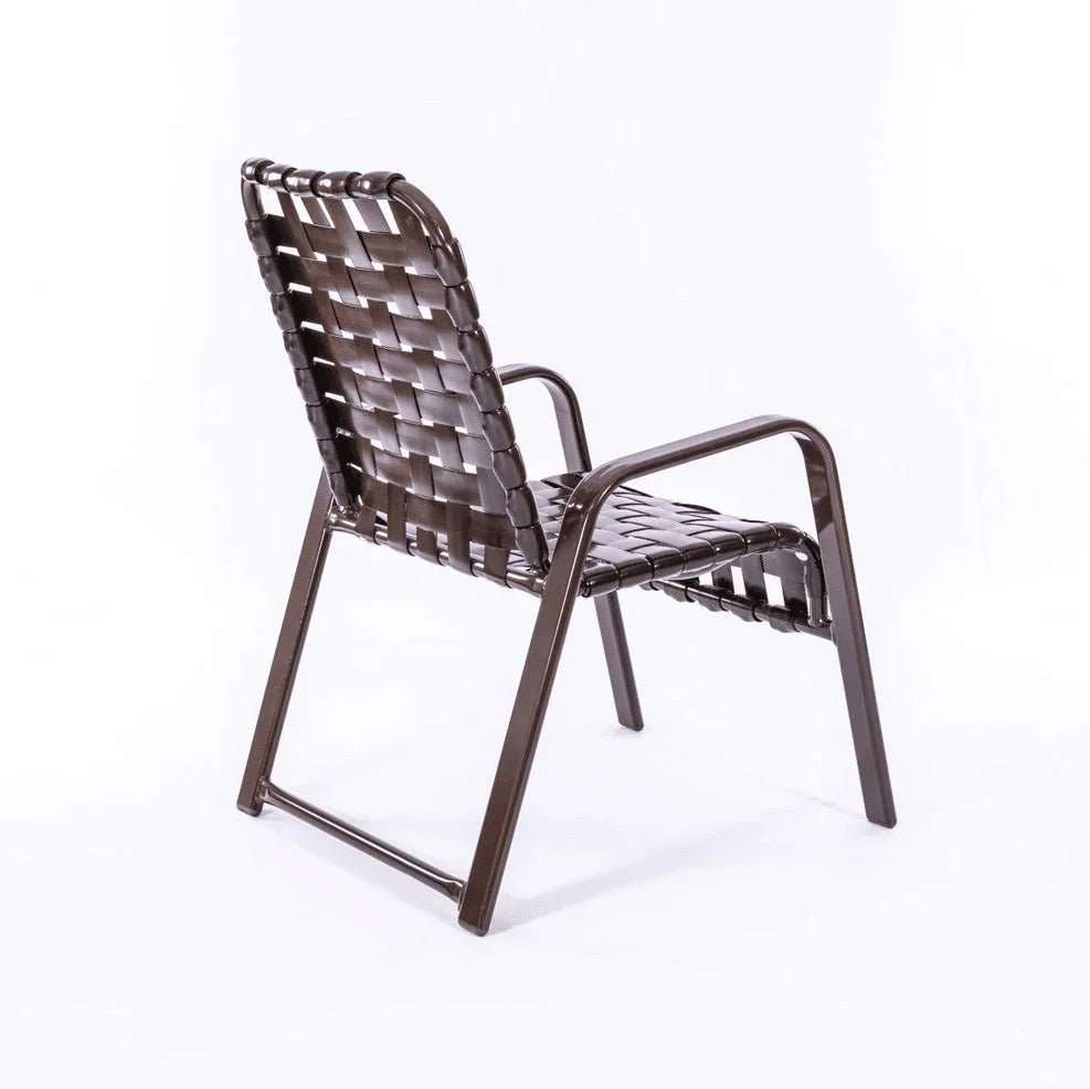 Wide Frame Basket Weave Vinyl Strap Commercial Pool Side Dining Chair with Comfort Arm - Outdoorsiness