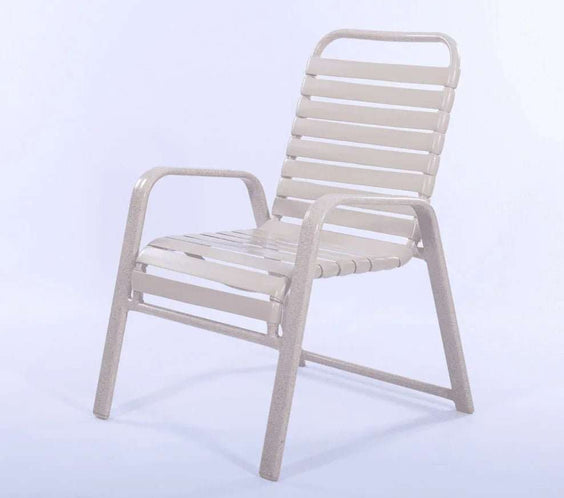 Wide Frame Vinyl Strap Commercial Pool Side Dining Chair with Comfort Arm - Outdoorsiness