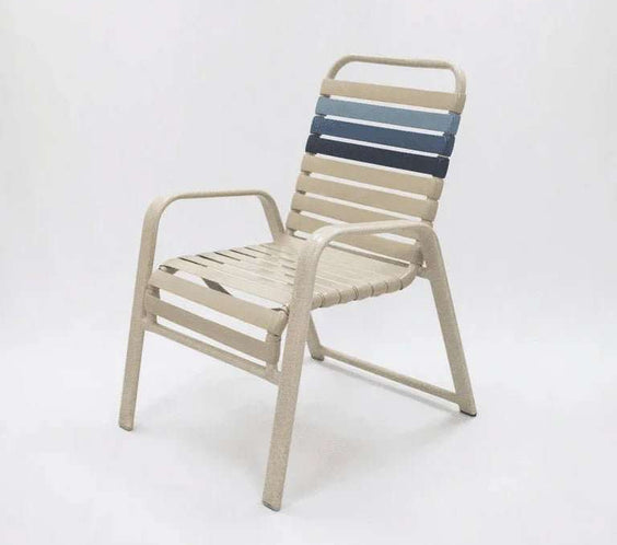 Wide Frame Vinyl Strap Commercial Pool Side Dining Chair with Comfort Arm - Outdoorsiness