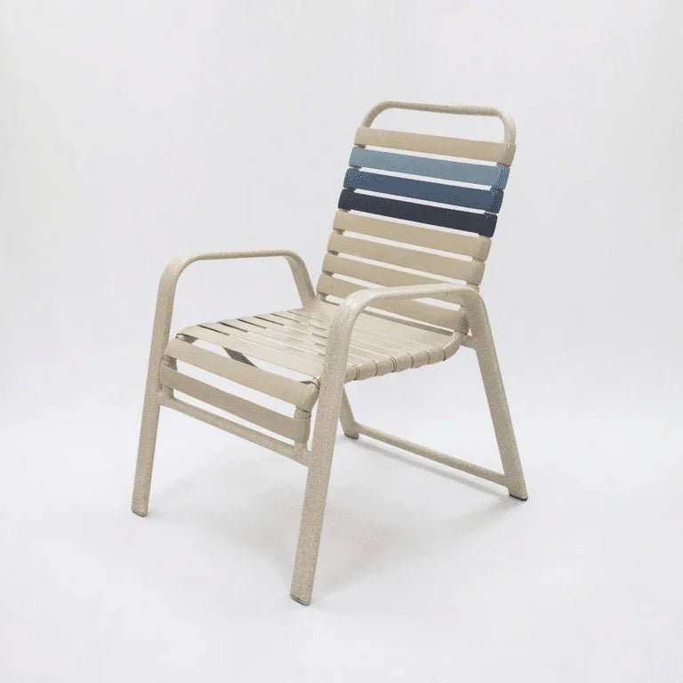 Wide Frame Vinyl Strap Commercial Pool Side Dining Chair with Comfort Arm - Outdoorsiness