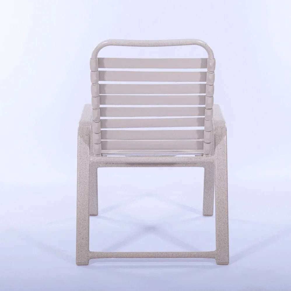 Wide Frame Vinyl Strap Commercial Pool Side Dining Chair with Comfort Arm - Outdoorsiness